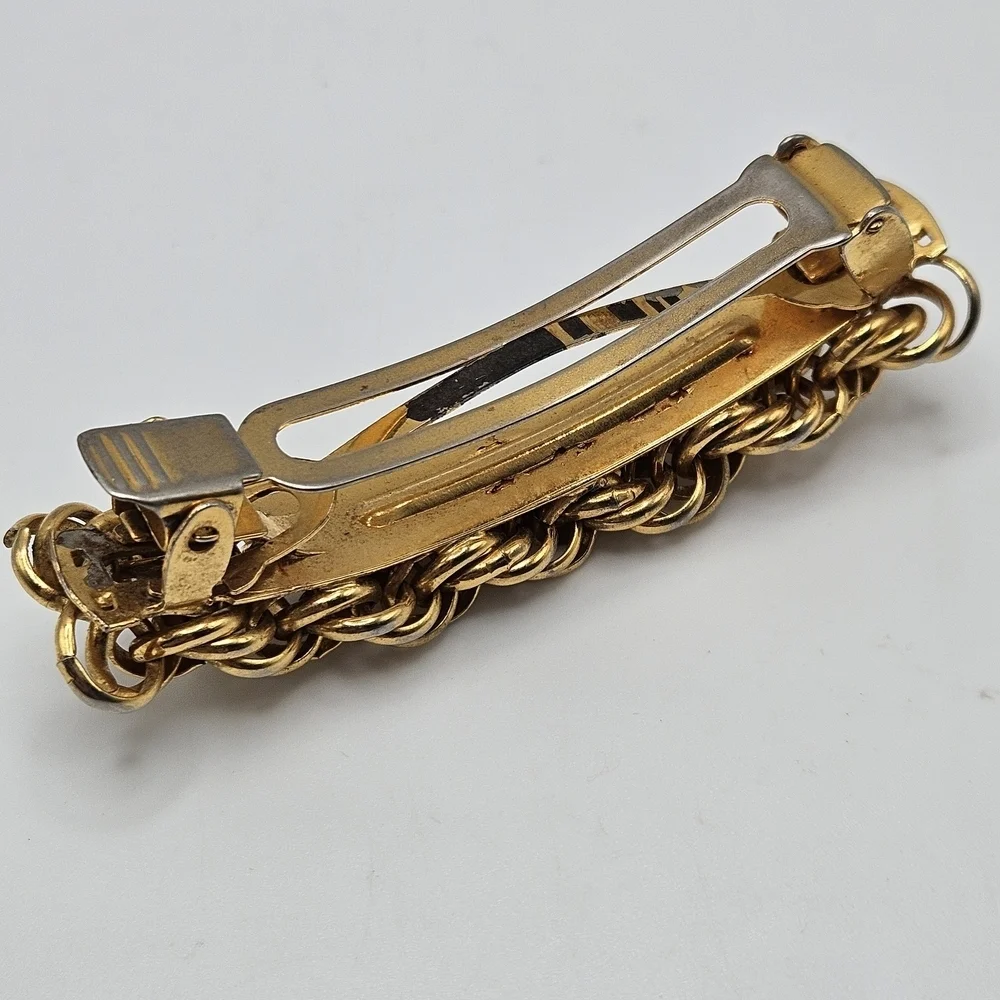 VINTAGE Gold Tone Twisted Metal Hair French Barrette Made in France